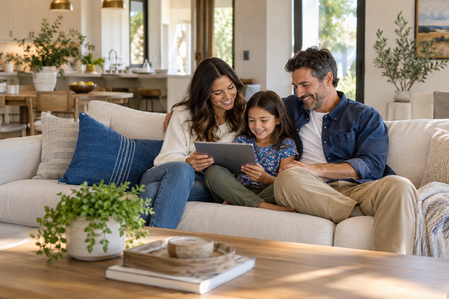 A family sharing a relaxed moment together at home